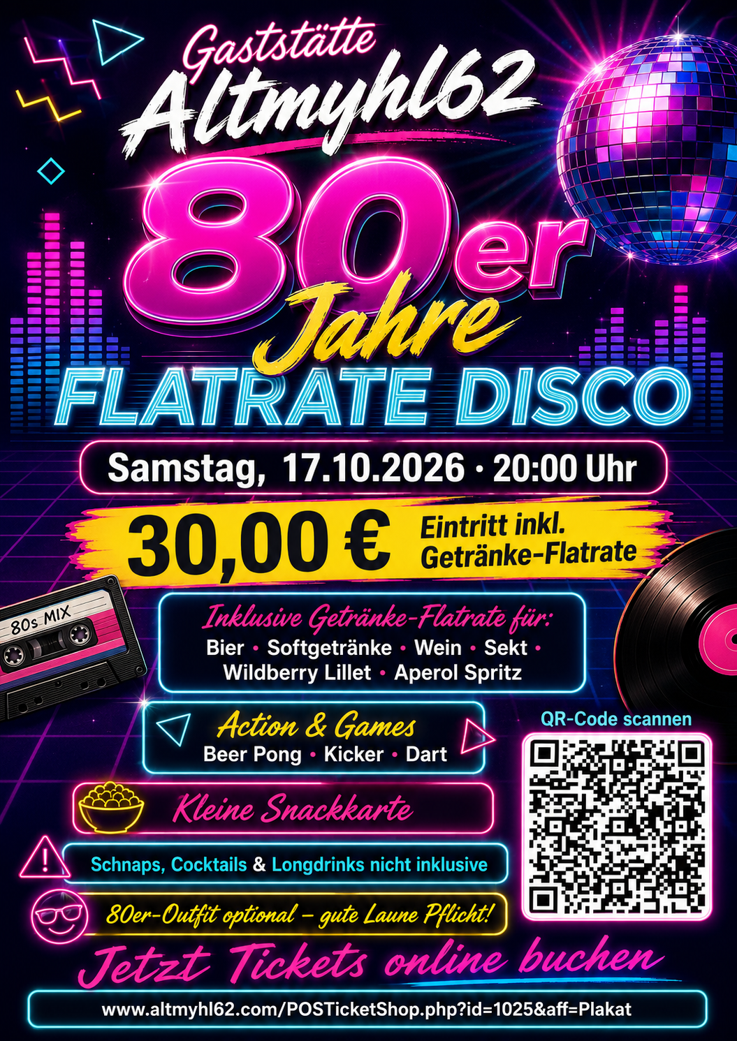 80er Jahre Flatrate Disco am 17.10.2026